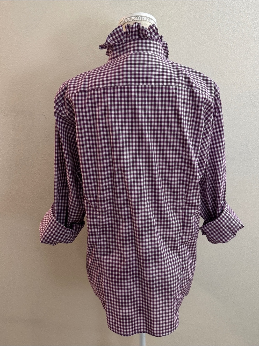 Upcycled Purple Gingham Ruffle-Collar Shirt - Picture 4 of 7